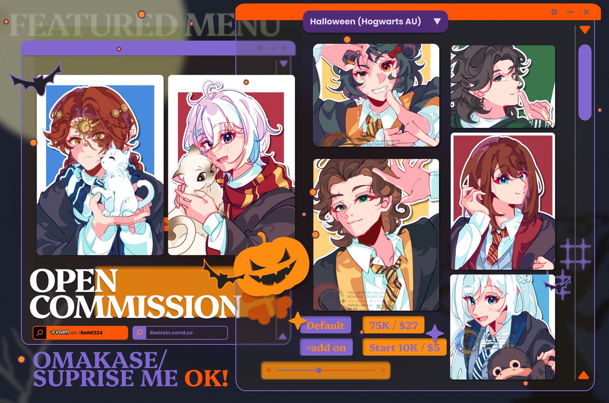ReIN1324's tweet photo. 🩷 + 🔁 are very appreciated!   

— Open waitlist Local &amp; International commission #VGencomm

Highlight menu :

🎃👻🍬 HALLOWEEN MENU‼️

✨Rkgk Hogwarts AU student! (24H)✨ 

Omakase ☑
Request pose ☑
Add-on 🆗
General time finish 3~12 hours ⌛

My other menu also open! 

🔗👇👇 https://t.co/53uS6KW3xm