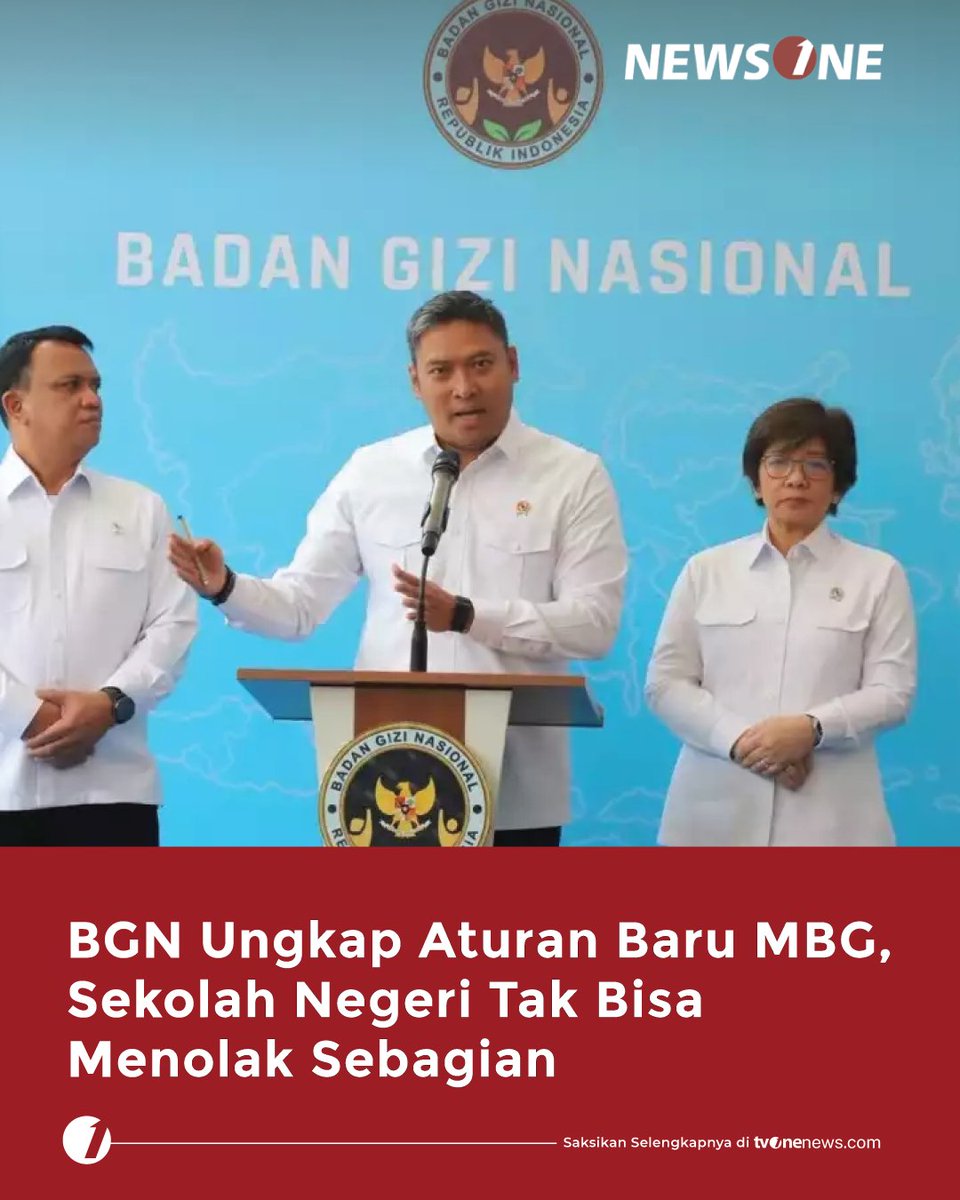 tvOneNews's tweet photo. Kepala BGN Sudaryono menegaskan sekolah negeri tidak bisa mengambil keputusan menerima atau menolak program MBG secara sebagian.
Simak selengkapnya di https://t.co/7LoWfdW23r
#HardNews_Sosial #NewsOne #CariBeritaditvOne #MBG #BGN #Sudaryono #SekolahNegeri #NO02 https://t.co/8eDzCDzUuc