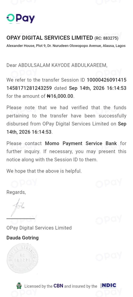 abskerm's tweet photo. @MoMo_PSB @k_eruvwu @Danny_tech001 16k was done from Opay to momo  account since Monday.transaction was successfully done but not seen on momo account  still date,are you guys reliable  self,I doubt it..momo..08165997936

Below are attachment  from opay customer  support agent https://t.co/l3oMdPKjDi