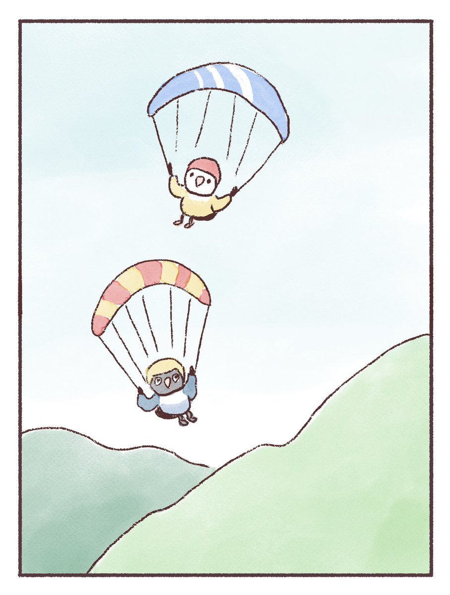 PitchPotchBird's tweet photo. パラグライダーで大空を飛ぶピッチとポッチ🐥🐥🪂

お天気が気になりますが、
みなさん、どうぞお気をつけて
良い連休をお過ごしください😊

#うちのインコたちは今日もおしゃべり https://t.co/P3QPaKcHxQ