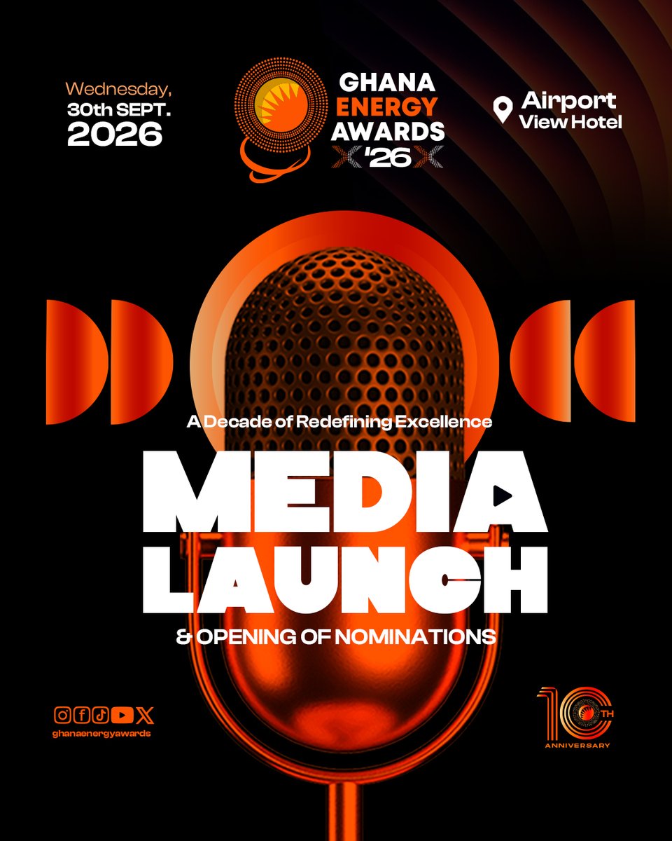 _EnergyGhana's tweet photo. The prestigious Ghana Energy Awards is set to officially open the curtain on its 10th Anniversary Edition, bringing together industry leaders, key stakeholders and the media to unveil a landmark edition celebrating a decade of excellence and innovation in Ghana’s energy sector. https://t.co/ZhHT3KWpMz