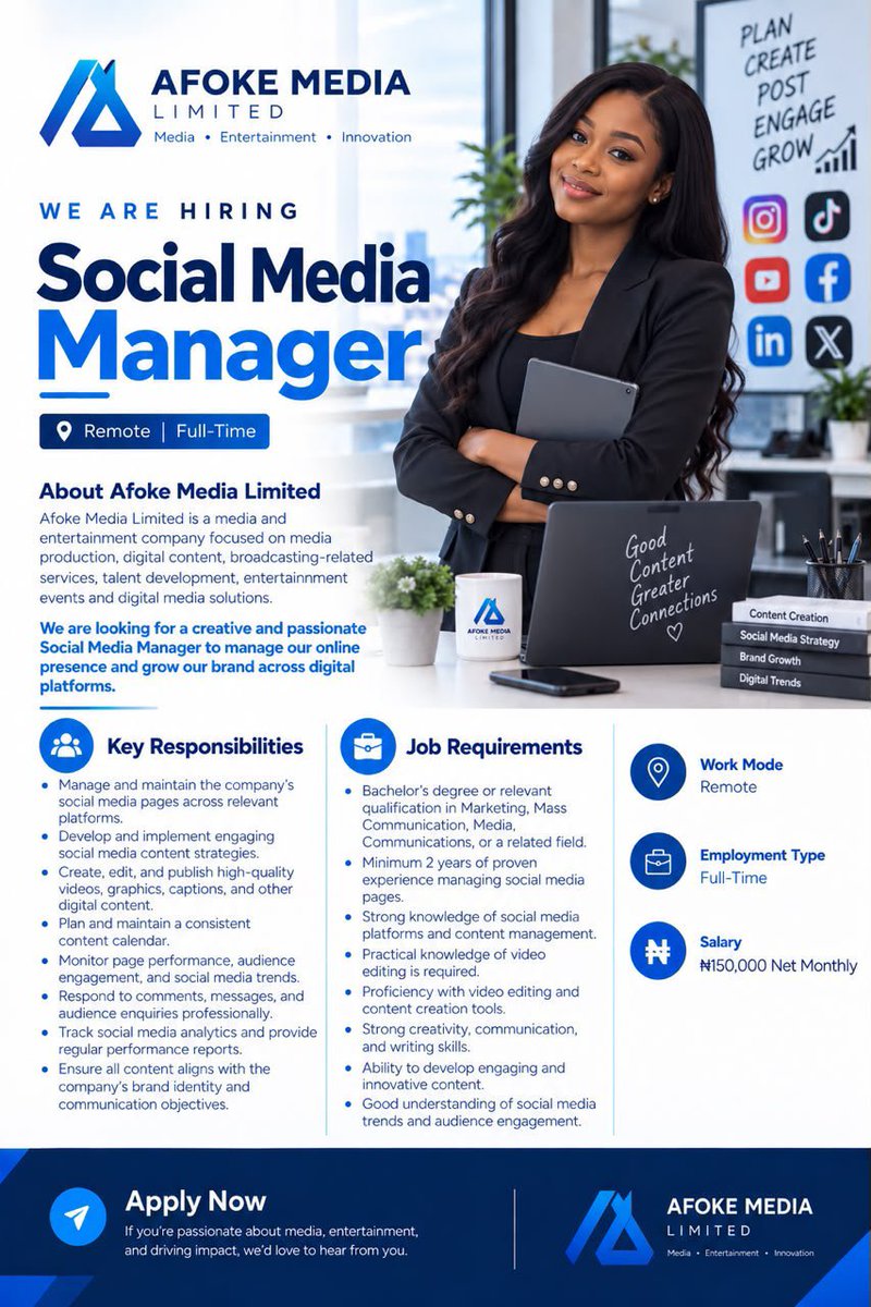 Julii_Little_'s tweet photo. ‼️WE ARE HIRING ‼️– SOCIAL MEDIA MANAGER

Are you creative, trend-savvy, and passionate about building engaging online communities?

📍 Remote | Full-Time

Apply here:
https://t.co/fCC7BUm57r

Only shortlisted candidates will be contacted. https://t.co/T67LKqO6bp