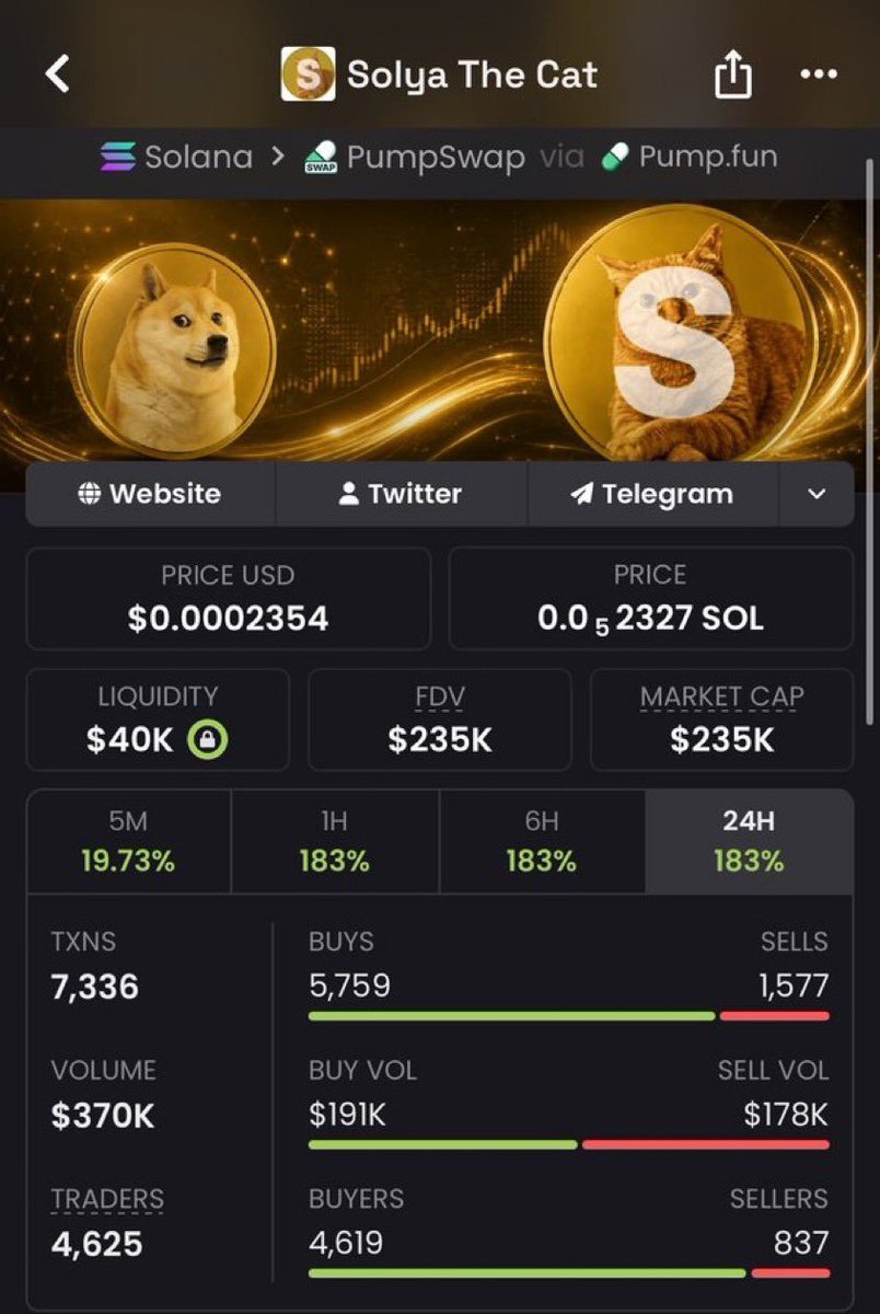 Davide_Alp5y2's tweet photo. 🚀 $SOLYA: ~$12K MC → $235K MC.

From an early low-cap setup to a much higher valuation, $SOLYA has delivered a strong expansion as momentum and visibility continue to grow.

📩 More early setups through the bio.
CA: F6StsGd3TaUdsLSvuKmAsK9fX4CgtPGegvrZPBfapump

#Solana #Memecoin