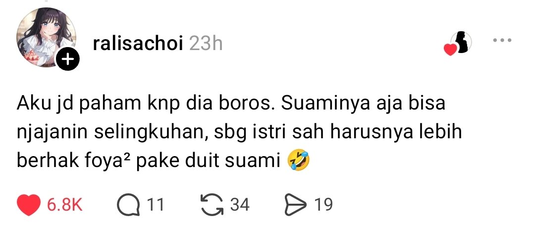 alayy's tweet photo. ternyata Mba Erin punya cara sendiri buat menghadapi drama rumah tangga

suami selingkuh? yaudah, duitnya dinikmati.
mau cerai? jangan buru-buru, bikin prosesnya panjang dulu.
mertua? maaf, sudah bukan bagian dari jobdesk wkwk. 

Mba Erin aku padamuuu ☝️ https://t.co/mz3X9m67Qc