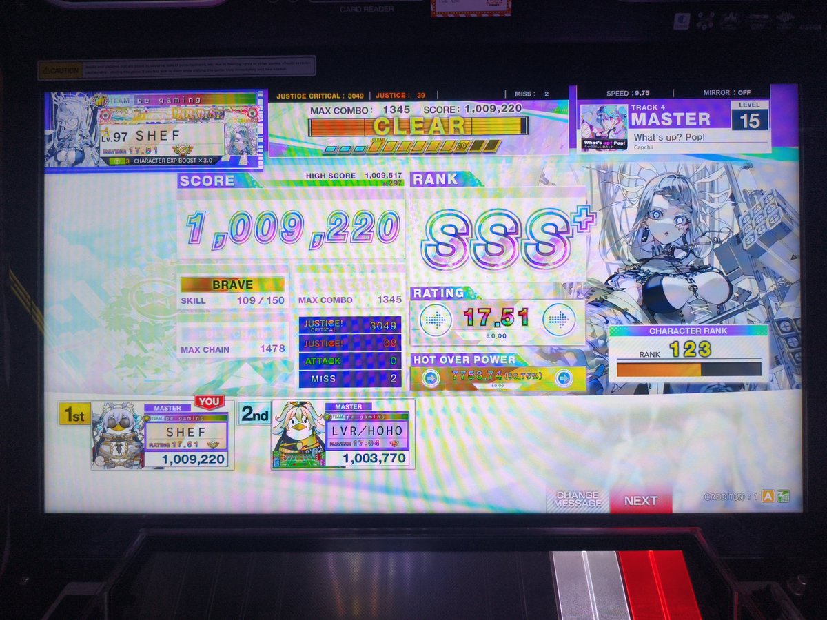 shefrhythm's tweet photo. Overpower 99% 🥳🥳🥳

#CHUNITHM https://t.co/WSr0EtN37d
