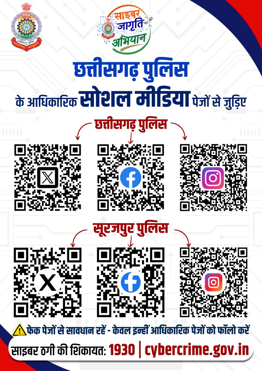 SURAJPUR_POLICE's tweet photo. सूरजपुर पुलिस से जुड़ने के लिए QR code  स्कैन कर हम से जुड़ सकते हैं।
#Surajpur #cgpolice #chhattisgarhpolice #india #CyberJaagrutiAbhiyaan #ChhattisgarhPolice #Chhattisgarh #छत्तीसगढ़ @CGPoliceDept @CyberDostI4C https://t.co/gkc0ChjIaJ