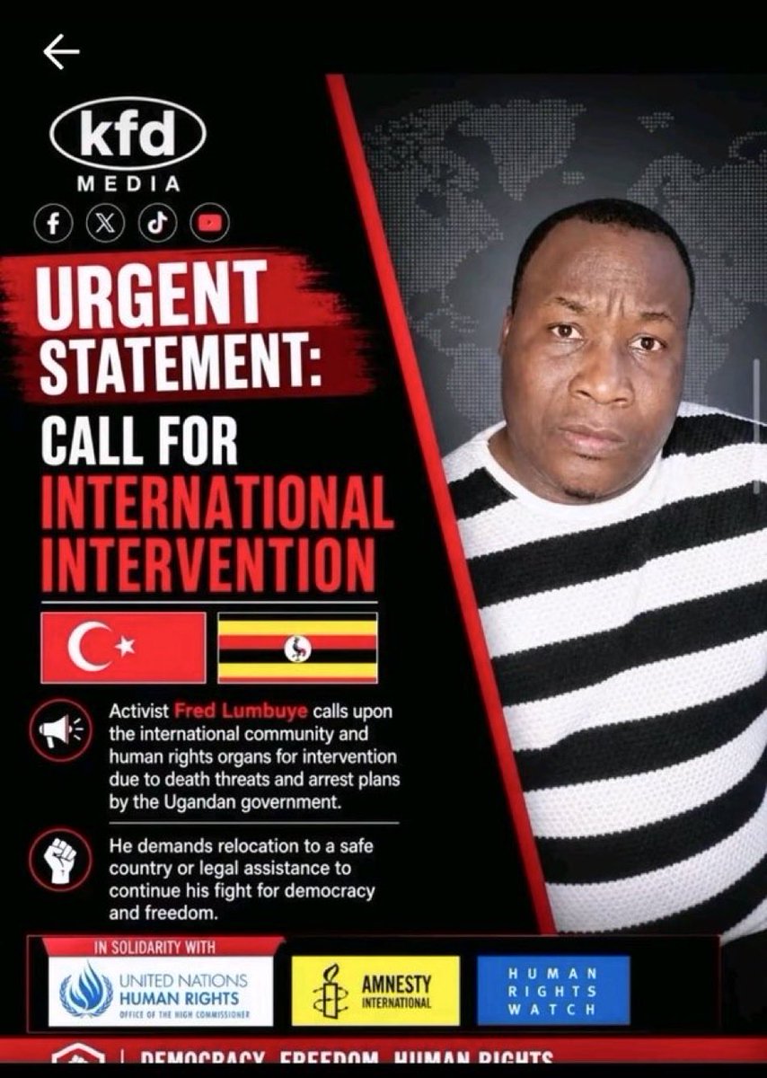 IdeologuePower's tweet photo. Dear @MFATurkiye the criminal regime of despot Museveni and his son are known for adducting and torturing their political critics. We argue you to continue rejecting any requests or pressure for you to handover Ugandan Freedom activist Fred Lumbuye to the brutal regime of tyrant Museveni.