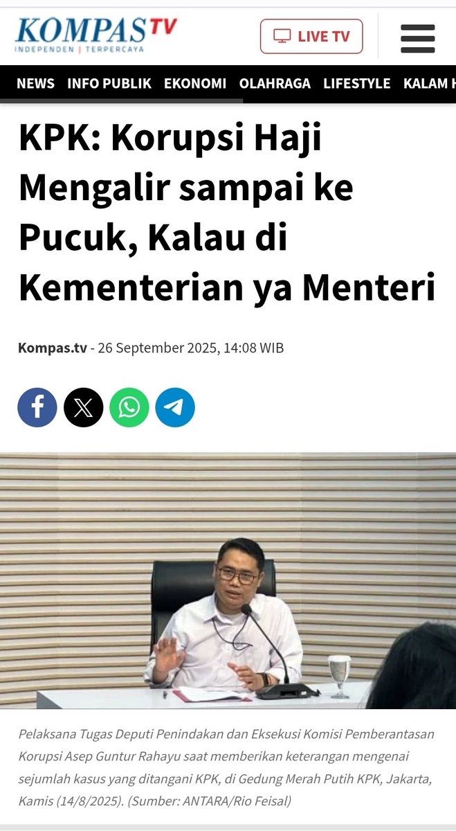 anna_hasbie's tweet photo. Konpers ini dilakukan tgl 26 Sept 2025. Artinya, Gus Yaqut baru dua kali dipanggil, tapi konstruksi dakwaannya sudah utuh karena Pak PLT Asep ini konpers hampir setiap hari tahun lalu. 
Bandingkan dengan kasus2 lain di mana Pak Irjen Pol Asep ini selalu memakai teori bubur panas dan meminta publik menunggu proses penyidikan 🤪 
Penegakan hukum apanyaaa?