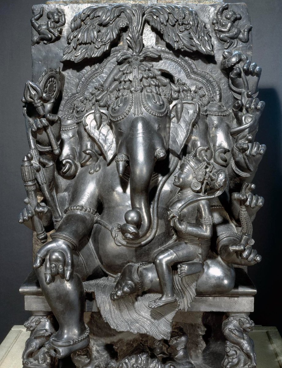 MumukshuSavitri's tweet photo. This Ganesh Chaturthi, I found myself looking in awe at this incredibly unique and exquisite 13th c. Panchamukhi Gaṇeśa in the British Museum. The museum says the Murti was made in Odisha and was “possibly” from Konark. Indian scholars have also identified the origin as Konark.

The Konark Gaṇeśa is more than a meter high with five heads (pañcamukha) and ten hands, holding on the right side, a discus (chakra), trident (triśūla), bow (dhanur), club (gaḍā) and fruit (jambhīra). On his left side are, a lotus (padma), noose (pāśa) whisk (chāmara) and tusk (danta). He wears a sacred thread consisting of a snake (sarpayajñopavīta). In his trunk Gaṇeśa holds an upturned water-pot, while on his knee, devi Lakṣmī grasps a lotus stalk bearing a large bloom. Beneath the throne are devotees, and an elephant and a rat, the respective vehicles (vāhana) of Lakṣmī and Gaṇeśa.

In the early 19th century, he was snatched away by British Major-General Charles Stuart of the East India Company, the famous “Hindoo Stuart" who was supposedly famous for being a strong supporter of Hindus - to be made a part of Stuart's  personal "collection".

How did Stuart acquire him? Obviously the museum 
doesn't day a word on the crime. 

How did such a divine, sacred, monumental Gaṇeśa from such an important temple as Konark become part of the private collection of an East India Company general so easily? How do we know how many more of our deities were stolen and shipped away to private collections that later ended up in British museums?

What is horrifying is that Stuart’s other crimes in usurping sacred Hindu artifacts in Odisha are also documented. He removed ancient inscription slabs from temples at Bhubaneswar. When some were returned in the 1830s, local pandits produced a list of others that had been carried away and asked for those to be returned too. Stuart had acquired the reputation of an “idol-stealer.” He literally stole more than a hundred Hindu artifacts from temples and surroundings.

In 1830 Gaṇeśa was auctioned off at Christie’s. By 1872, he was taken to the British Museum. And there our grand Konark Gaṇeśa remains to this day.

Nearly two centuries later, the question is not how he got there. The real question is why hasn't Indian govt. done everything in its power to bring Gaṇeśa back?

Source:https://t.co/Y7jclFJAJV