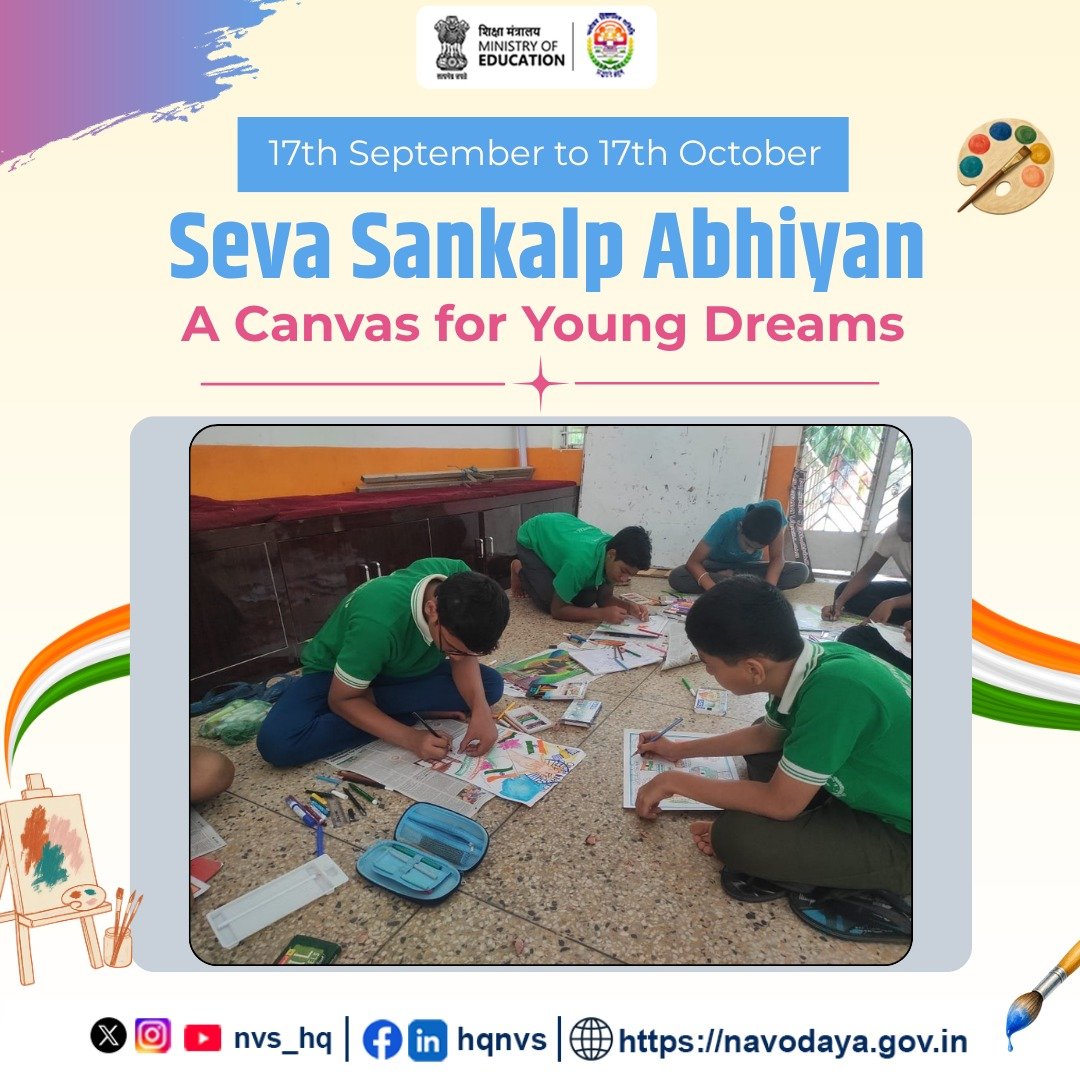 NVS_HQ's tweet photo. A simple idea can lead meaningful change. Through Drawing &amp; Debate Competitions under #SevaSankalpAbhiyan, #PMSHRISchools students will express creativity, share perspectives and envision a Viksit Bharat.

#NVS #25CroreBachchonKeSapnoKaBharat https://t.co/HN2KkeDaGQ
