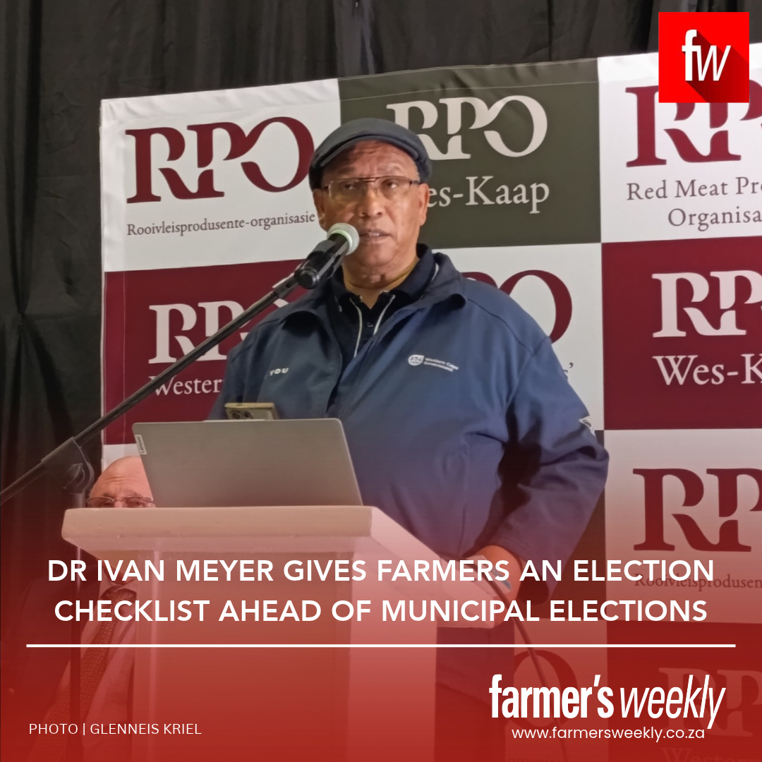 FarmersWeeklySA's tweet photo. With local government elections fast approaching, Western Cape Minister of Agriculture, Economic Development and Tourism Dr Ivan Meyer has urged farmers to scrutinise municipal candidates on issues that directly affect agriculture before voting.

Read more: https://t.co/nYFLc2RZBz