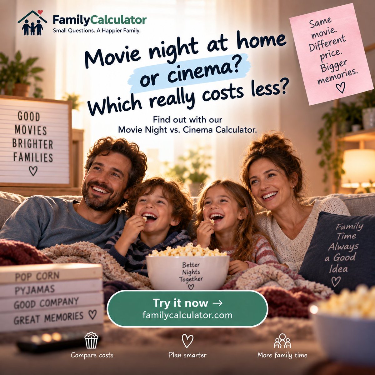 FamilyCalcTools's tweet photo. 🍿 Home or cinema?

Same movie. Very different cost.

See which one wins for your family. 🎬

👉 https://t.co/yoE6icH57K

#MovieNight #FamilyFun #FamilyCalculator https://t.co/Yw0xRMqdo0