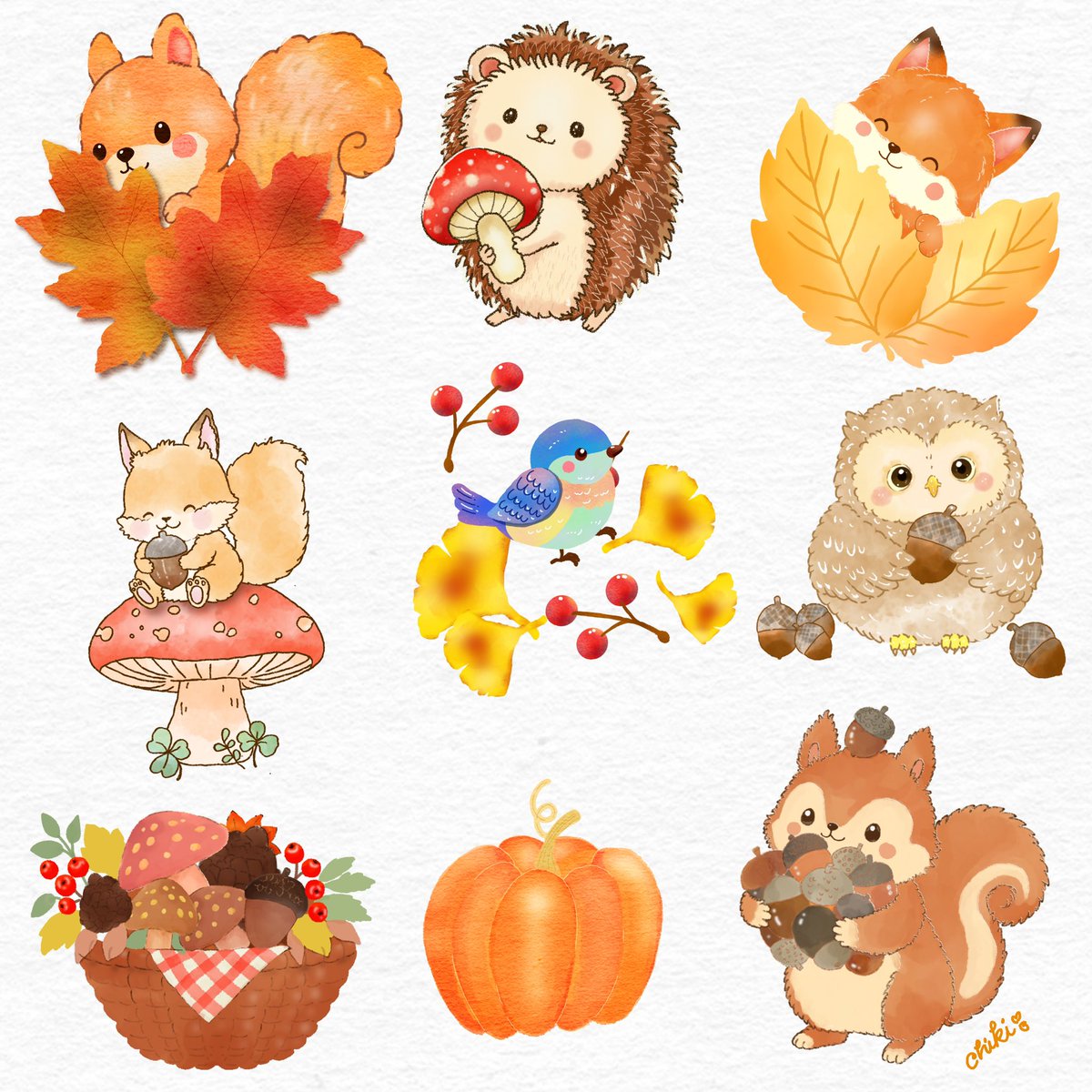 chikidari's tweet photo. 🍂🐻🍁🐿️🍄

#イラスト https://t.co/UiaKNAYOvb
