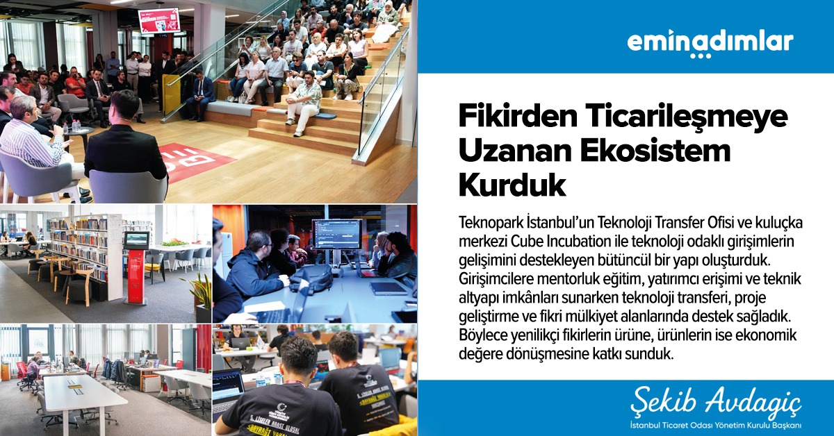 SekibAvdagic's tweet photo. Teknopark İstanbul’un Teknoloji Transfer Ofisi ve kuluçka merkezi Cube Incubation ile teknoloji odaklı girişimlerin gelişimini destekleyen bütüncül bir yapı oluşturduk. 

Girişimcilere mentorluk eğitim, yatırımcı erişimi ve teknik altyapı imkânları sunarken teknoloji transferi, proje geliştirme ve fikri mülkiyet alanlarında destek sağladık. Böylece yenilikçi fikirlerin ürüne, ürünlerin ise ekonomik değere dönüşmesine katkı sunduk.

#EminAdımlar #İstanbulTicaretOdası #Teknoparkİstanbul