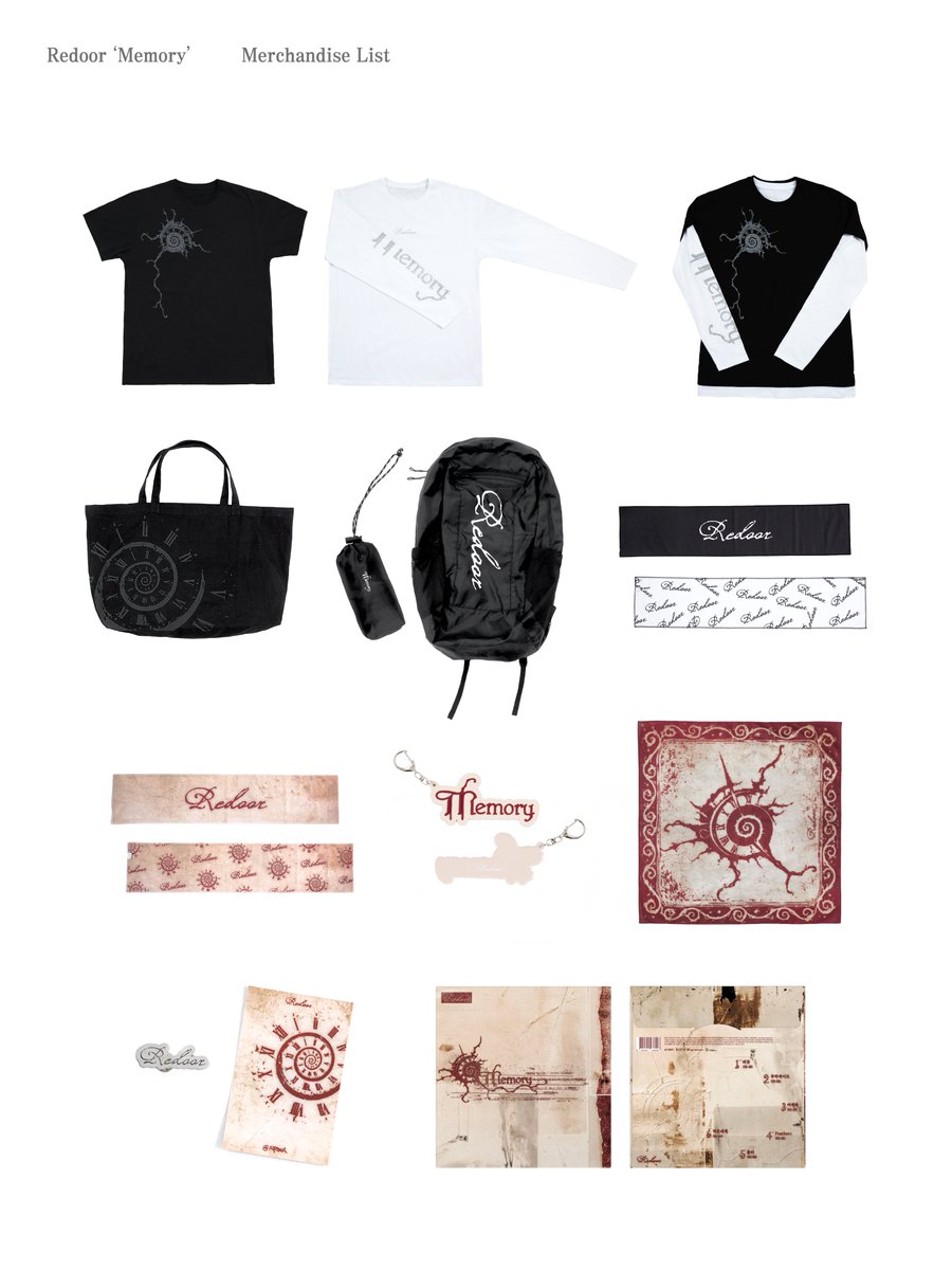 ATAREAOFFICIAL's tweet photo. 2026 Redoor 단독콘서트 <Memory> MD

1. Memory T-Shirt (Black)
2. Memory Long Sleeve (White)
3. Memory Rubber Keyring
4. Redoor Metal Badge
5. Memory Bandana https://t.co/5veu0XwMO7