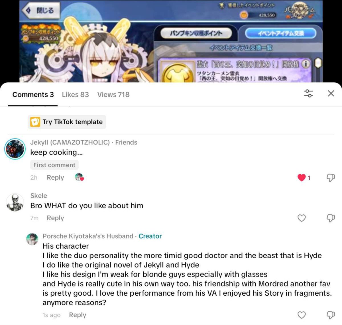 RicafortPorsche's tweet photo. It's so annoying I have to keep proving myself why I like Jekyll and Hyde. If fgo's meta doesn't matter like a lot of you say why bother me about liking Jekyll and Hyde and leveling him to 120? 🙄 https://t.co/D1w6ALSfud