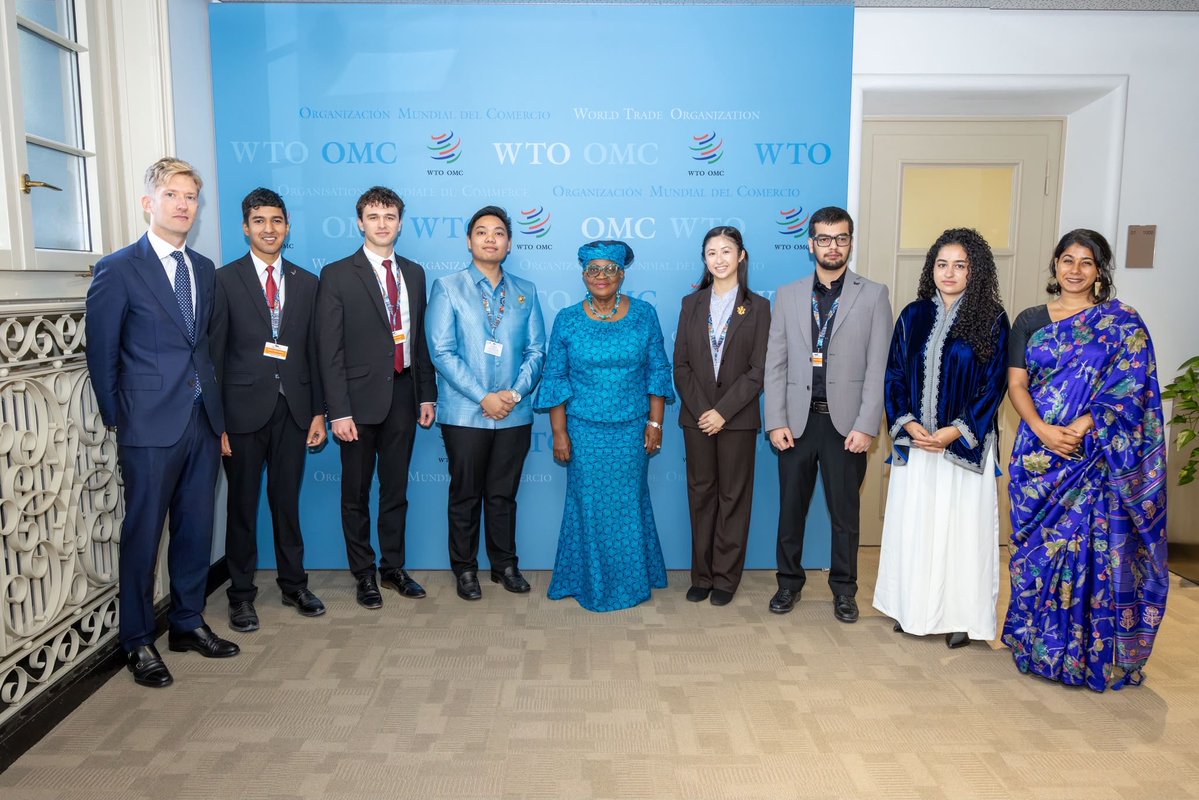 NOIweala's tweet photo. The WTO‘s Young Trade Leaders Programme is in its third iteration. Congratulations to the seven successful YTLs out of more than 1300 applicants. Pleasure to meet YTLs Piyush Acharya (United States), Karen Bailon (Ecuador), Noppon Chhim (Cambodia), Nor Fekri (Morocco), Eve Ang Yee Leng (Singapore), Samuel Petráš (Slovakia), and Akshat Sharma (India) and listen to their views on issues ranging from the pros/cons of AI and the need for inclusion, to communicating @wto better with improved outreach to communities on the ground, to the impact of global trade turbulence on supply chains in export-led economies.
