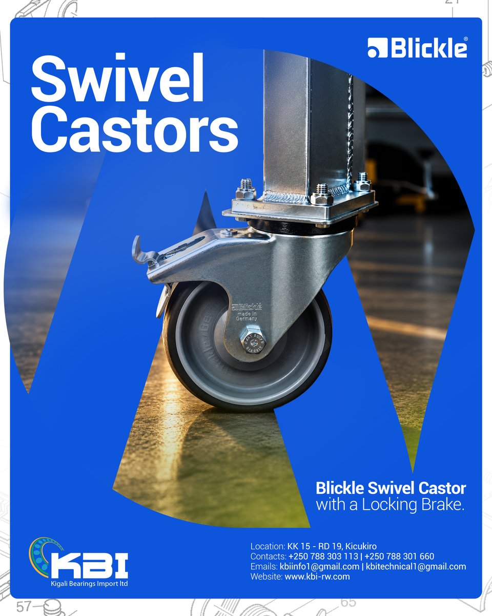 KBIRwanda's tweet photo. Blickle Swivel Castors, A practical choice for trolleys, carts, machinery, and other equipment that needs easy mobility. Upgrade the way your equipment moves.
Available at Kigali Bearings Import.
#Blickle #Swivel #Castors #Material #Handling #Mobility #Kigali #Rwanda https://t.co/b989jPh52w