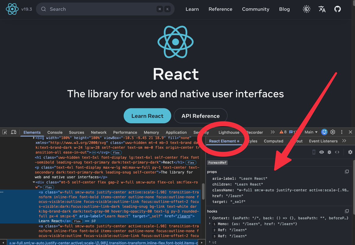 sebastienlorber's tweet photo. ⚛️ React DevTools v8.0 on the Chrome Web Store

You probably already have it running

In case you missed it, here's a new "Elements > React Element" pane when inspecting elements in DevTools https://t.co/yPVzWQnnSy