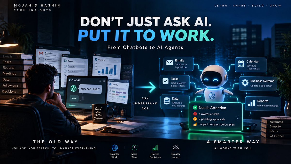 MojahidXTech's tweet photo. نستخدم الذكاء الاصطناعي كل يوم…
لكن معظمنا لا يستفيد إلا من جزء صغير جدًا من قدراته.

نسأل 👈🏽 نحصل على إجابة 👈🏽 نغلق المحادثة.

ماذا لو انتقلنا من AI يجيبك
إلى AI يفهم، يراقب، يحلل ويعمل معك؟

هناك مستويات مختلفة للاستفادة من الذكاء الاصطناعي، والفرق بينها أكبر مما تتخيل.

🧵 تابع الثريد