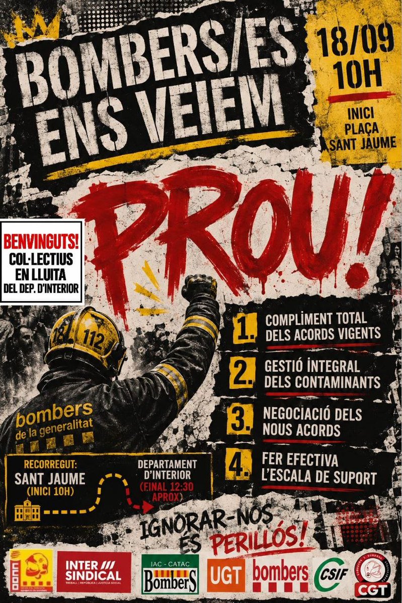 XaviPalli's tweet photo. Ha passat l'estiu sencer i el Govern segueix ignorant els bombers i bomberes.

El desastre al Departament d'Interior segueix, la lluita de bombers i bomberes també.

Tot el suport! https://t.co/yd15LJeIo4