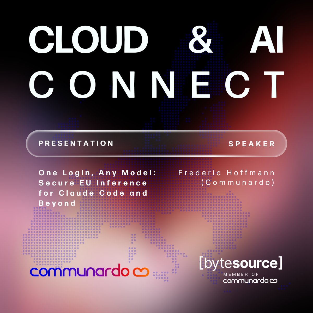 ByteSourceNet's tweet photo. 🔥 Meet the speakers: Cloud &amp; AI Connect Vienna '26

From Boardroom to Build: Bridging Business Value and AWS Technology – Christian Dorner (AWS)

One Login, Any Model: Secure EU Inference for Claude Code and Beyond – Frederic Hoffmann (Communardo)

🎟️ https://t.co/V7lRQzuM1t https://t.co/wxFFyDMwxz