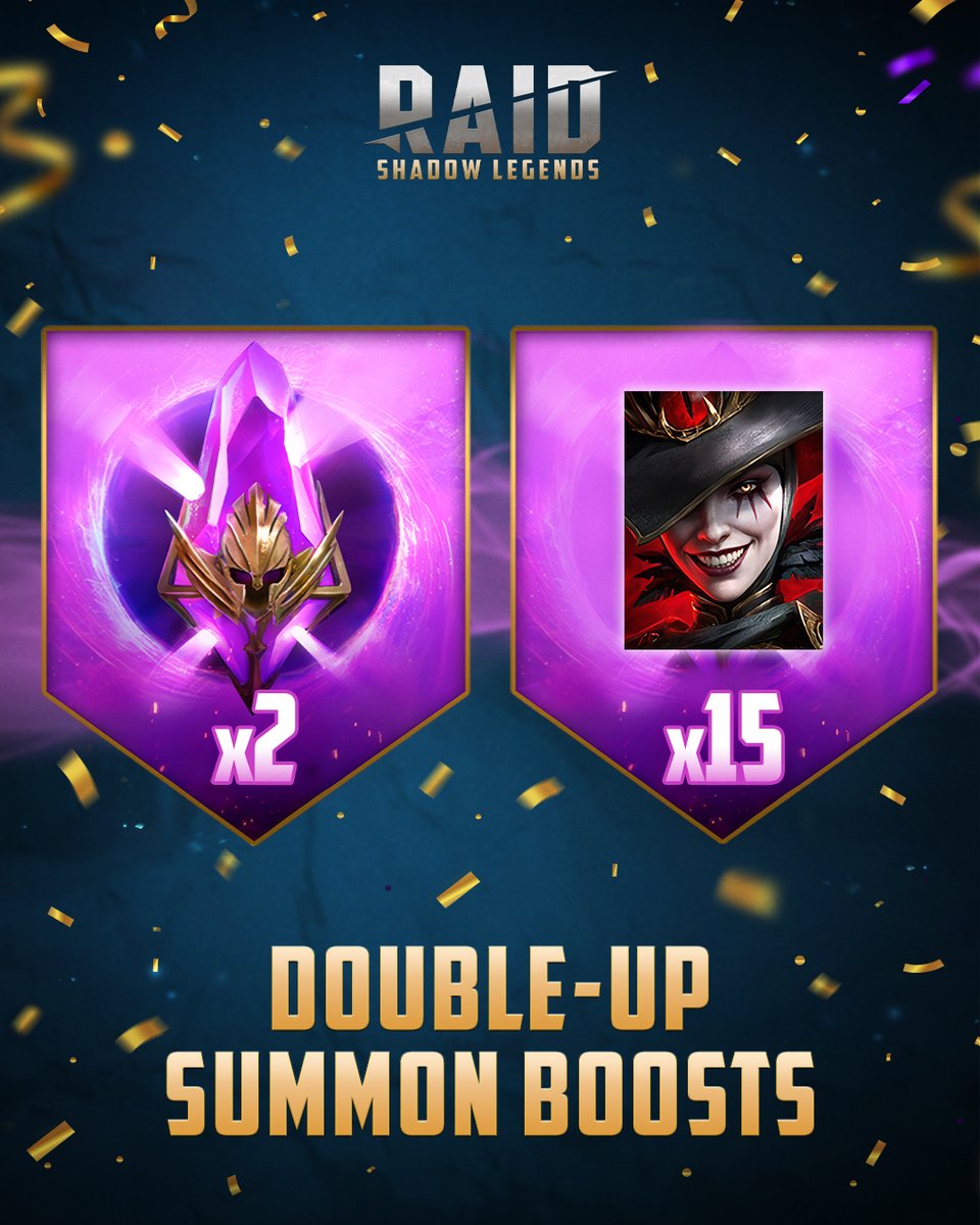 RaidRPG's tweet photo. 🕐 8 UTC, September 18 - 8 UTC, September 21 - we're DOUBLING your chances of receiving Epic and Legendary Champions from Void Shards!

🕐 8 UTC, September 18 - 8 UTC, September 20 - we're also giving you 15x the chance of summoning Ozilda the Wicked from Void Shards.

Have fun and happy summoning!
#RAIDrpg #RAIDShadowLegends