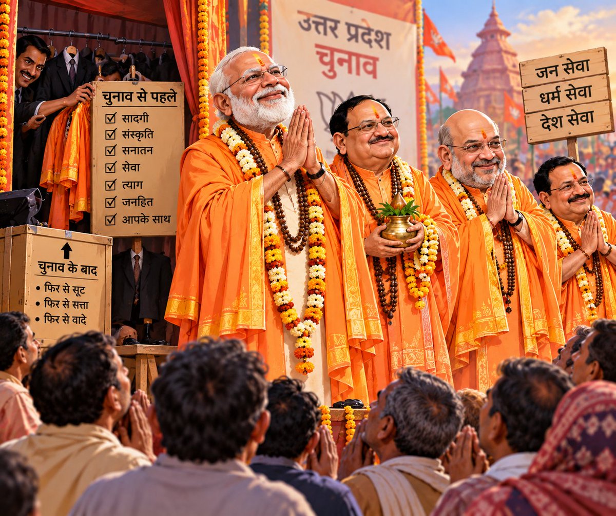 UrbanMonkOnX's tweet photo. @BJP4India @NitinNabin भाइयों, इनके झाँसे में नहीं आना है।

यूपी चुनाव तक ये सभी भगवा वस्त्रों में ही नज़र आएँगे और खुद को हिंदुत्व के सबसे बड़े रक्षक के रूप में पेश करेंगे। https://t.co/S1ojs2CPEU