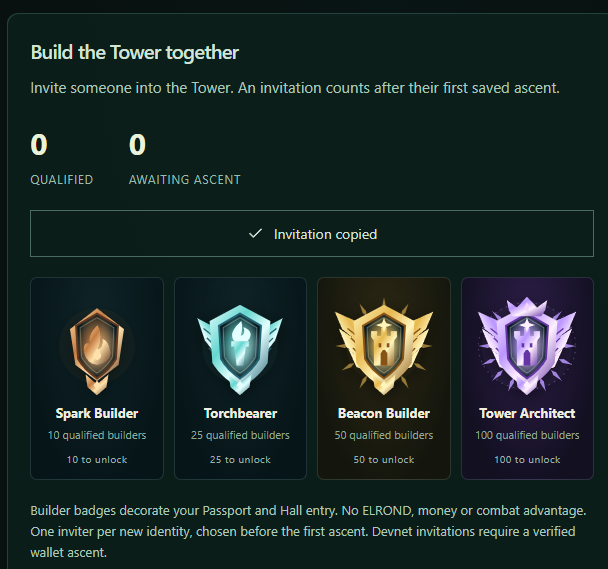 ElrondTower's tweet photo. This is what an invitation looks like and you can invite as many people as you want and earn permanent badges! https://t.co/vNCUrUzilR https://t.co/f0htWPC06w