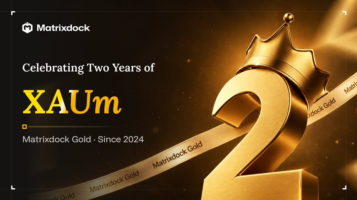matrixdock's tweet photo. Two years ago this week, Matrixdock Gold ethereum:0x2103e845c5e135493bb6c2a4f0b8651956ea8682 went live.

Two years of building.
Two years of proving the reserves behind the token.
Two years of making gold more accessible and usable across on-chain markets.
Many more years ahead.

Building the Reserve Layer for on-chain finance.

#Gold #XAUm
