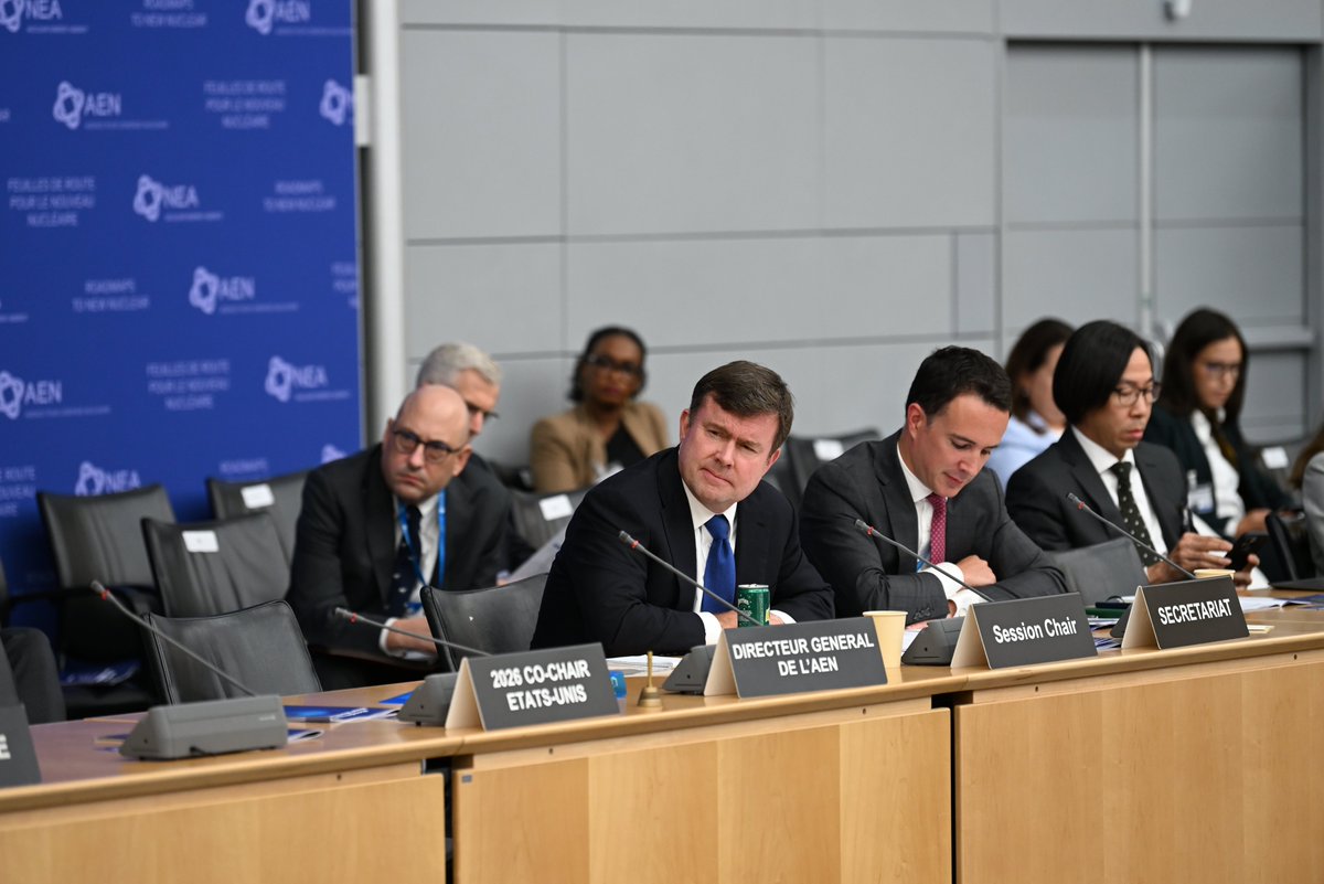USOECD's tweet photo. ⚛️Ambassador Hurley chaired the @OECD_NEA  #RoadmapsToNewNuclear session on Financing Nuclear New Build — bringing together Ministers & top financiers to unlock capital for new nuclear projects.

The U.S. is committed to working alongside our NEA partners to advance nuclear energy.
#Nuclear #EnergySecurity @ENERGY