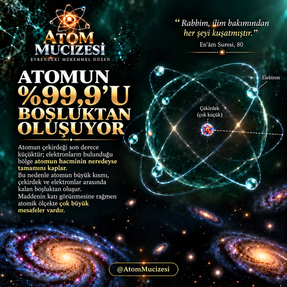 AtomMucizesi's tweet photo. ATOMUN %99,9'U BOŞLUKTAN OLUŞUYOR

"Rabbim, ilim bakımından her şeyi kuşatmıştır."

En'âm Suresi, 80

Hayırlı Cumalar 
#ilemrimüjdesi
#Halkkademeistiyor
Hasan Şaş https://t.co/sQEUkP88V1