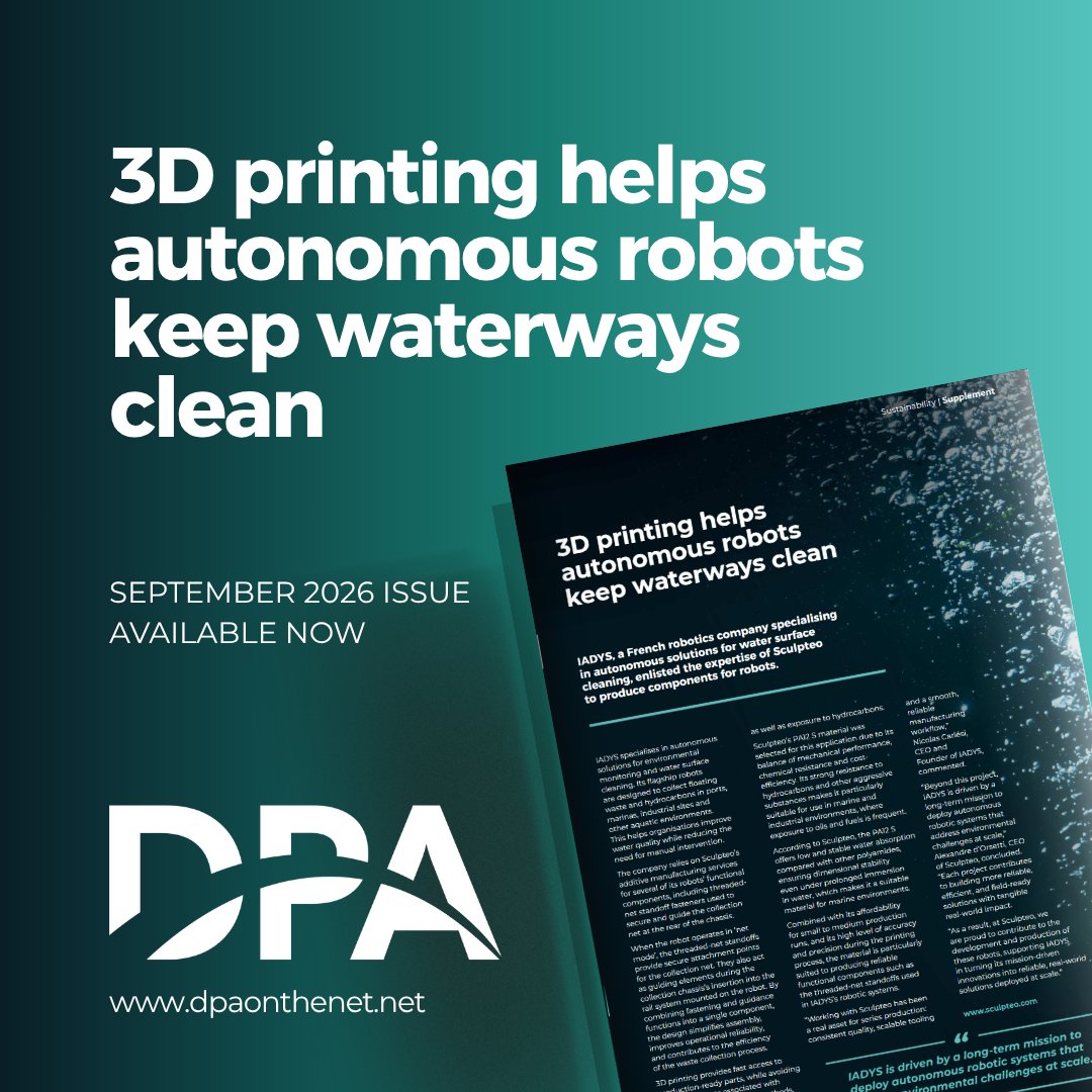 DPAONTHENET's tweet photo. 3D printing helps autonomous robots keep waterways clean 💧

In our September issue, @sculpteo describes how it produced robotic components for IADYS, a French company specialising in autonomous solutions for water surface cleaning.

🔗 https://t.co/NWkCderzf6 https://t.co/QhayJbeZZa