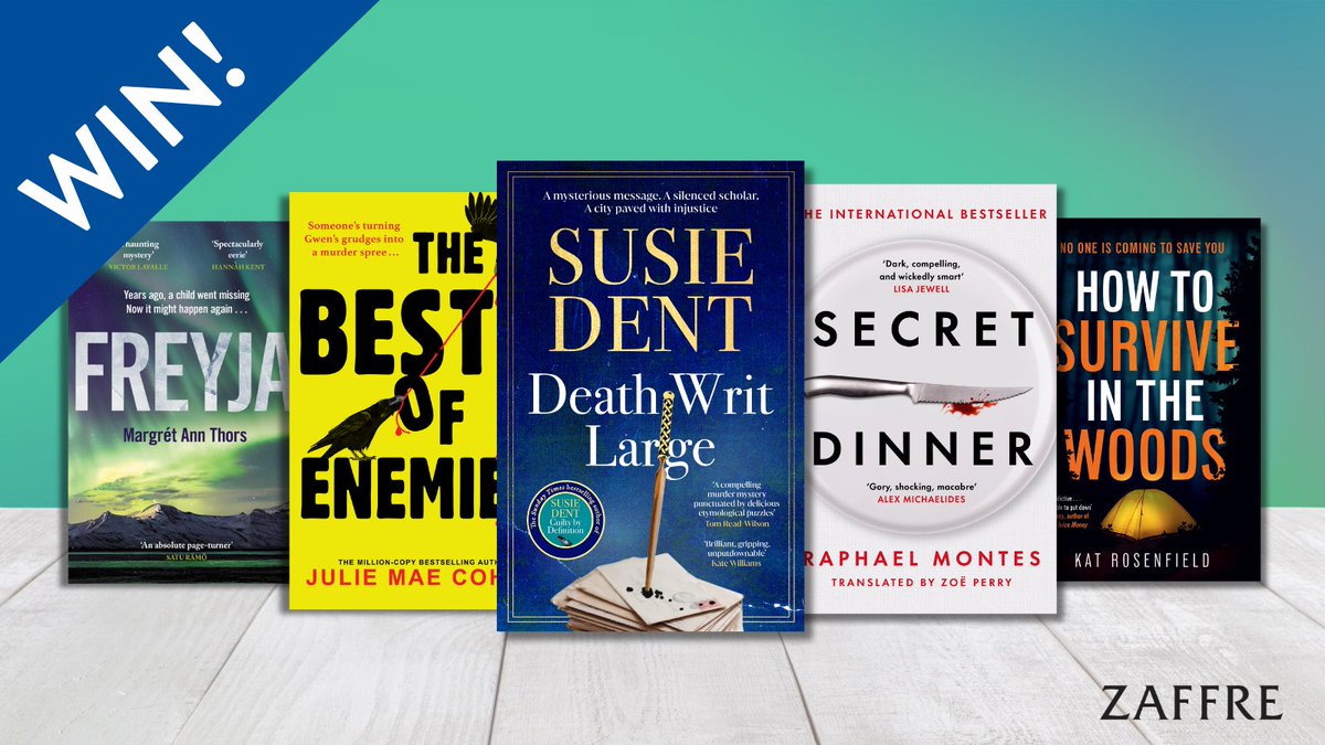 Locky_football's tweet photo. 📖#Giveaway📖

Win a crime thriller bundle from @ZaffreBooks in #TheBookload on Facebook!

#Freyja
#TheBestOfEnemies
#DeathWritLarge
#SecretDinner
#HowToSurviveInTheWoods

Closes Saturday 19 September at 11pm. UK addresses only.

Enter here: https://t.co/c7Ncjpy2p8 https://t.co/z3PZ8JDeEL