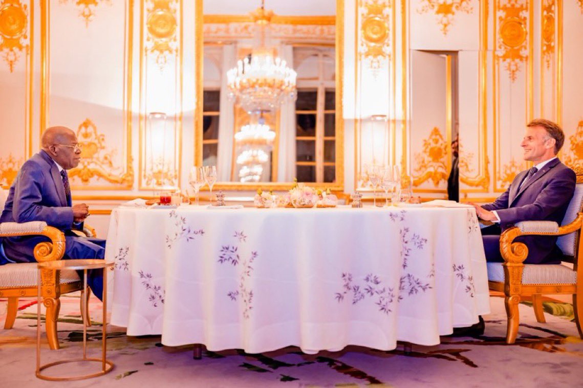 instablog9ja's tweet photo. French President Emmanuel Macron hosts President Bola Tinubu at private dinner in Paris, discusses stronger Nigeria-France ties https://t.co/6UMhMX01zw