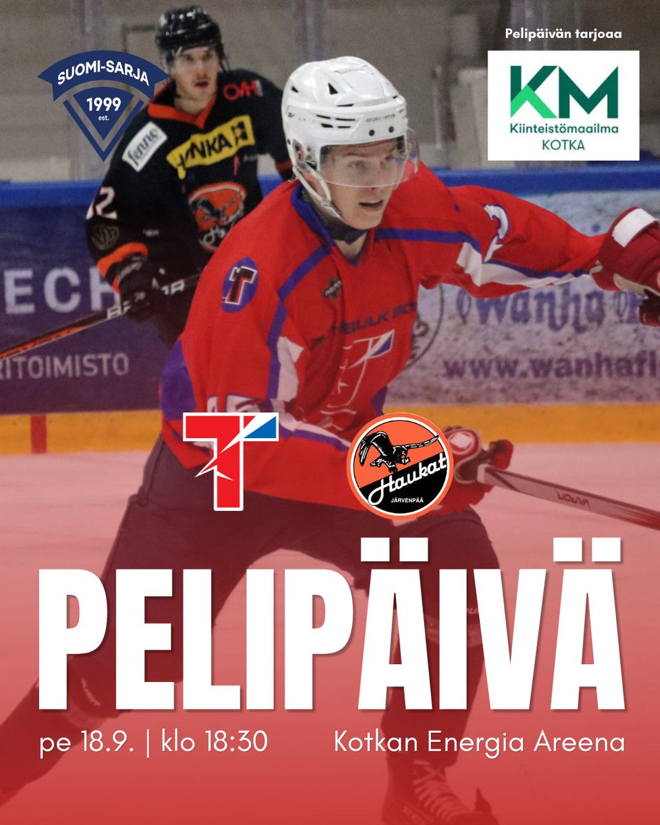 Titaanit1974's tweet photo. Tämän illan Suomi-sarjan runkosarjaottelun pelaavan titaanimiehistön katsojille tarjoaa #KiinteistömaailmaKotka! 🏒 #Titaanit #punanutut #Suomisarja #Kotka #Karhula #Hamina #Pyhtää #Haukat #Järvenpää #RIPUnto https://t.co/qvmTGmGDvH