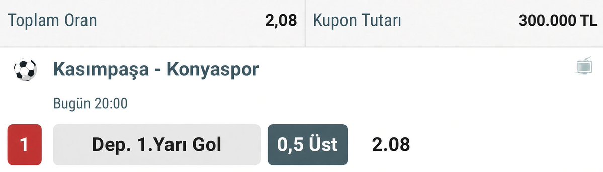 futbolapexx's tweet photo. BU ORAN SİSTEM HATASI OLABİLİR!

Konyaspor, son 3 yıldır Kasımpaşa’ya karşı çıktığı her maçın ilk yarısında gol attı.

Buna rağmen açılan oran 2.08 

Geceye tatlı girmek isteyenler kaydetsin, maç sonu görüşürüz. https://t.co/LtoZEOIhEw
