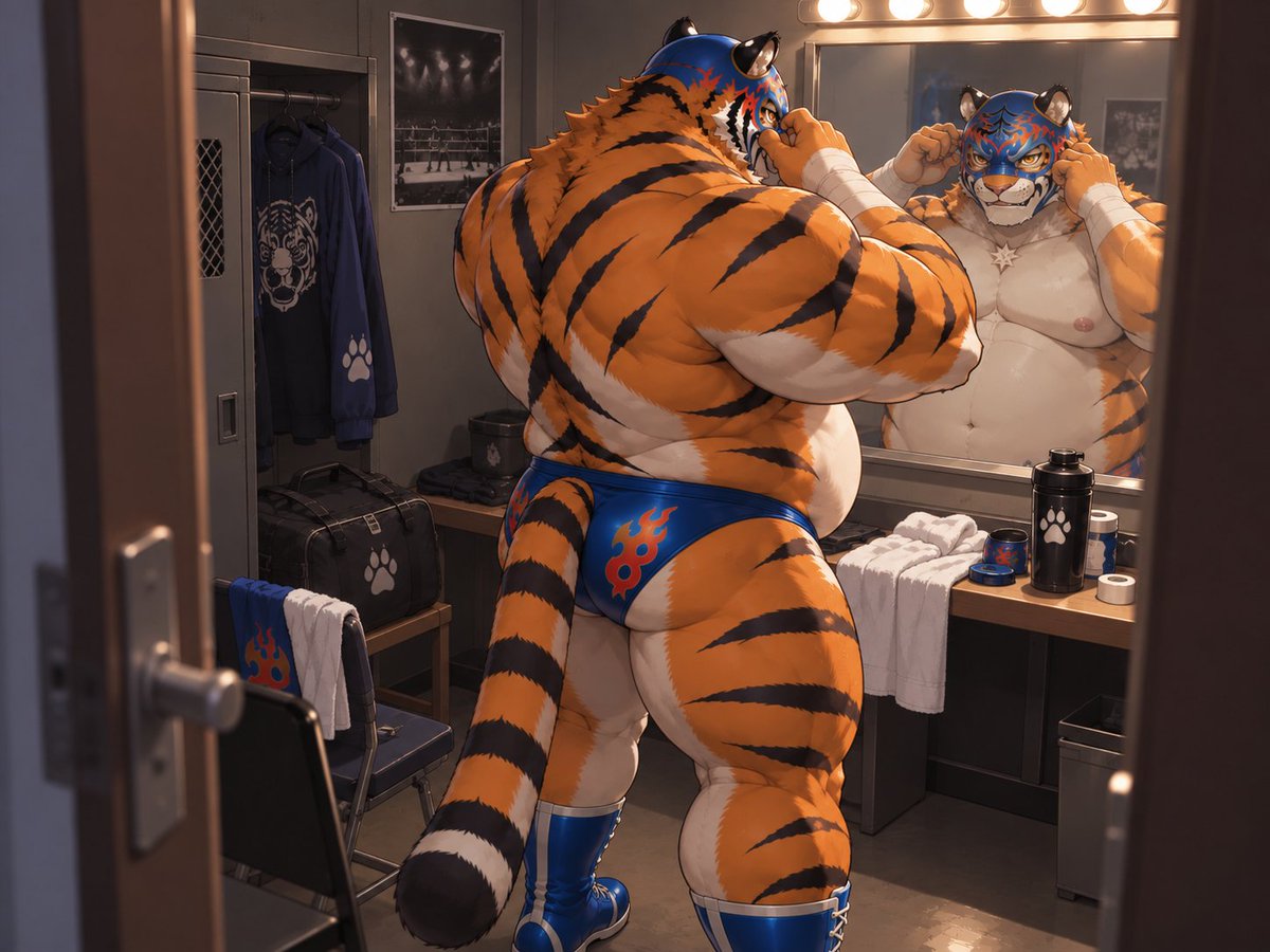 allwrestle7698's tweet photo. Preparing for the match in his private waiting room.

#furrywrestler #prowrestling #ケモレスラー #ケモレス #ケモノ https://t.co/XFyWoCQKmN