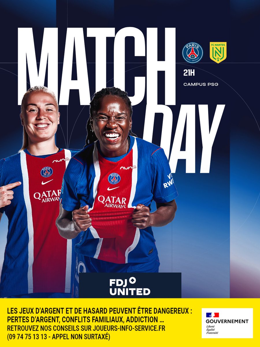 PSG_Feminines's tweet photo. Jour de match ⚔️

🆚 Nantes
🏆 @ArkemaPL 
🏟️ Campus PSG
⌚️ 21h https://t.co/rGTNQ9l6wq