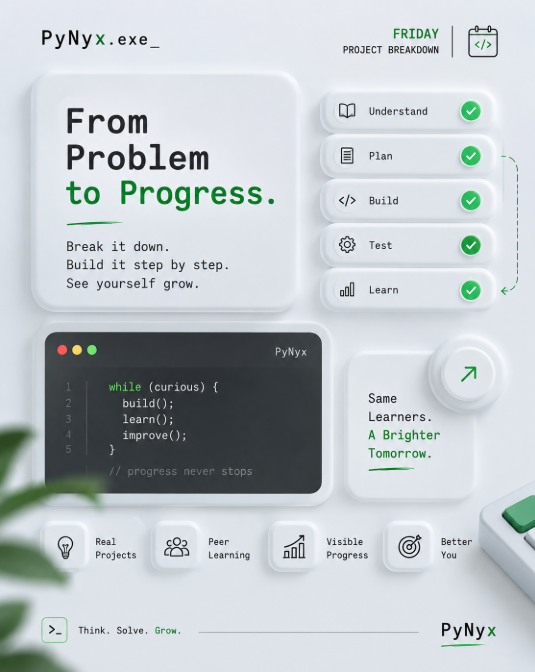 PyNyx_Official's tweet photo. A project isn't just about getting it to work.

Understand → Plan → Build → Test → Improve

Every step shapes the final product.
#pynyx #viralㅤㅤ #fypシ゚viral 
https://t.co/O68jTQ8fVI https://t.co/GvZtLCDJON