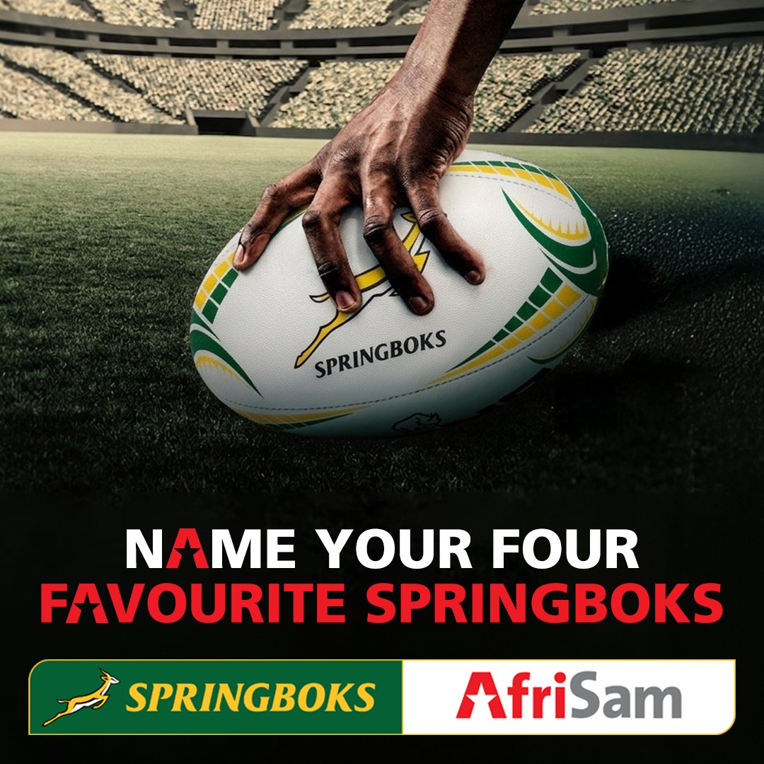 AfriSam's tweet photo. Who’s in your fantastic four? 🏉🇿🇦 Tell us who your four favourite @Springboks players are and you could win an #AfriSamhamper. Ts and Cs apply. https://t.co/H05eSMvIu8 #ForeverGreenForeverGold https://t.co/Zb5SwdId3c