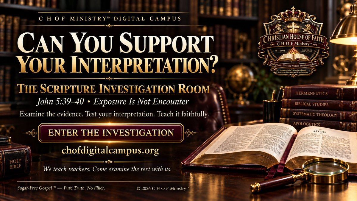 CHOFMINISTRY's tweet photo. 🔎 CAN YOU SUPPORT YOUR INTERPRETATION?
 
Knowing a verse and understanding its context are not automatically the same thing.
 
Enter the new Scripture Investigation Room at the C H O F Ministry™ Digital Campus:
 
 👉 https://t.co/OtFNSbOP1z https://t.co/HEExSqdDrx