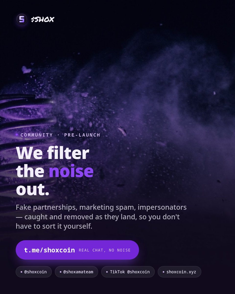 shoxcoin's tweet photo. Since Telegram went up we've had a steady flow of fake partnership pitches and marketing spam trying to get in. We're catching and removing them as they land. If something feels off, it probably is — trust what's pinned, not what shows up in your DMs. https://t.co/3FaRXpzTaz