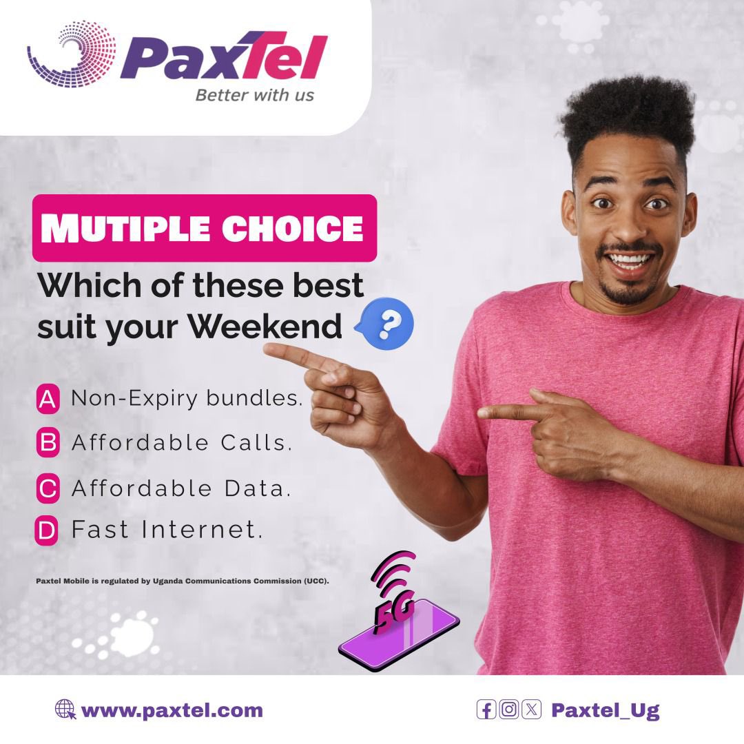 Paxtel_mobile's tweet photo. The weekend is here, let’s hear your #PaxTel teka sente wolaba choice 😅: Drop it in the comment section below 👇🏾

#FridayFun
#PaxTelServices | #StayConnected https://t.co/fSWY7Zda8t