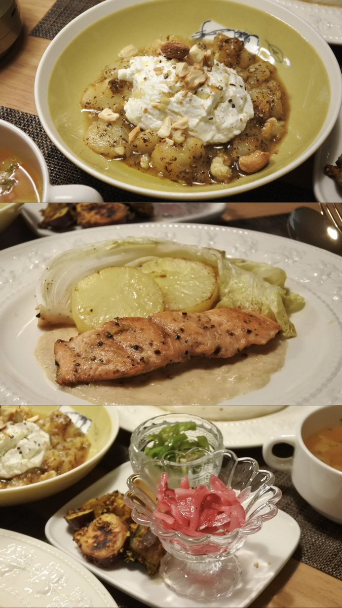 1304ef's tweet photo. 2026.09.17  昨日の夜ごはん
秋鮭と野菜のソテーをほんのり甘いクリームソースと一緒にいただきました。
この前買った白ワインとも相性バッチリ◎
他にも梨やかぼちゃ、さつまいもなど旬のものをたくさん食べて秋を感じた夜🌕🍂 https://t.co/W0PFeOvVDv