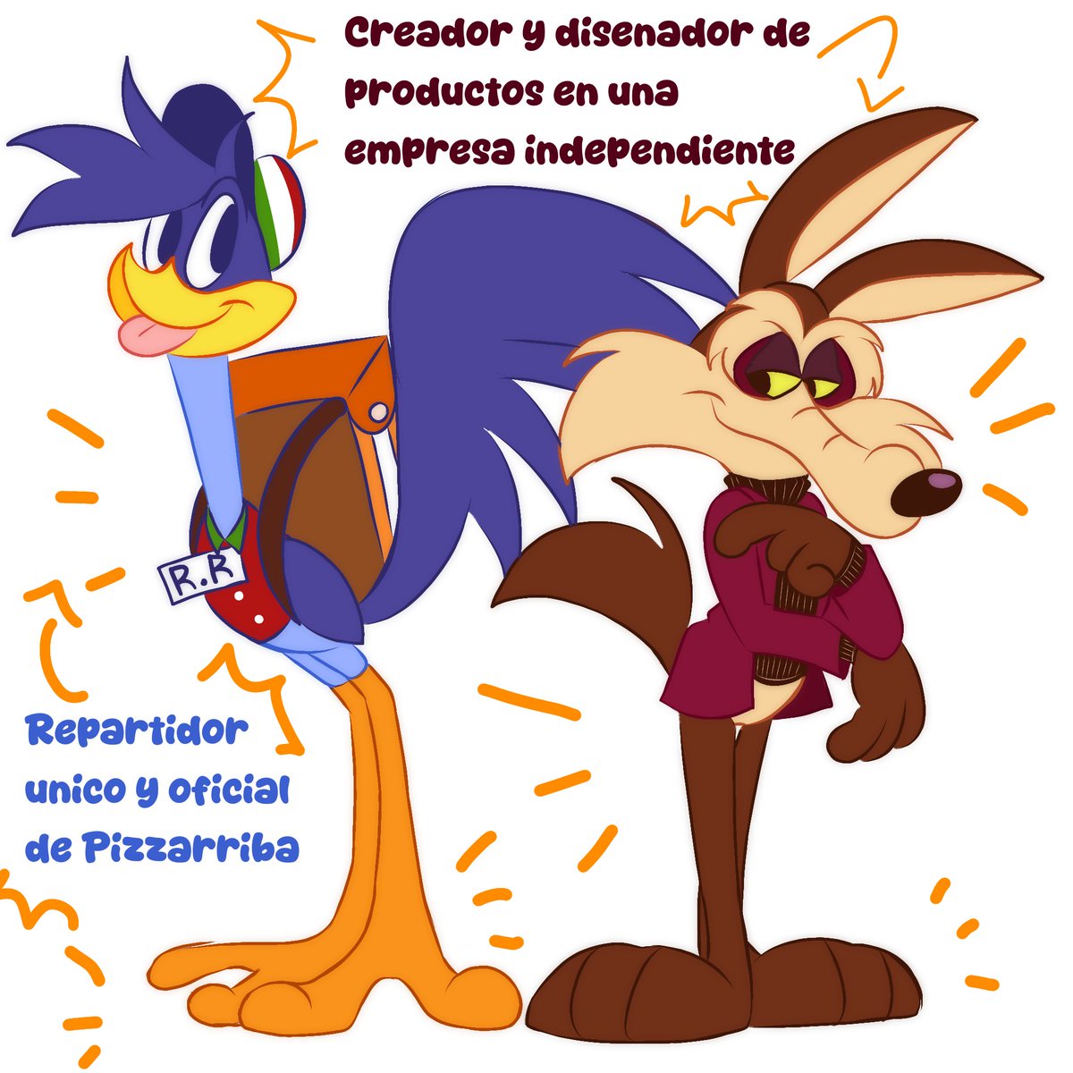 miky_Hugs's tweet photo. Mi versión de ellos en el show de los looney tunes. Me gustan sus cortos en el programa pero hubiera estado chido verlos adaptados a la ciudad 
#coyotevsacme #wileroad #wilerunner https://t.co/tl1bcRGVKG