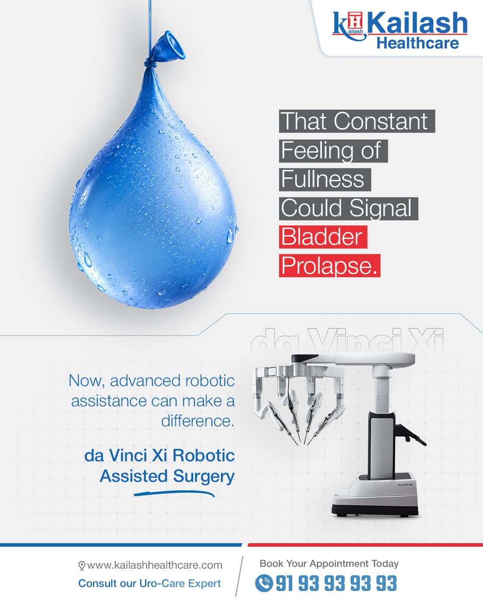 KailashHealth's tweet photo. Living with a constant feeling of pelvic fullness or heaviness isn't something you just have to "get used to" it could be a sign of #BladderProlapse.
The good news? Relief is more precise than ever. With advanced #daVinciXi #RoboticAssistedSurgery, our uro-care experts offer minimally invasive solutions designed for faster recovery and better precision.
Don't ignore the discomfort take back your everyday quality of life.
๐Call 91 93 93 93 93 to book a consultation today!
#RoboticBladderSurgery #RoboticSurgery #Urology #BladderProlapseTreatment #RoboticSurgery #daVinciXi #KailashHealthcare #HealthAwareness