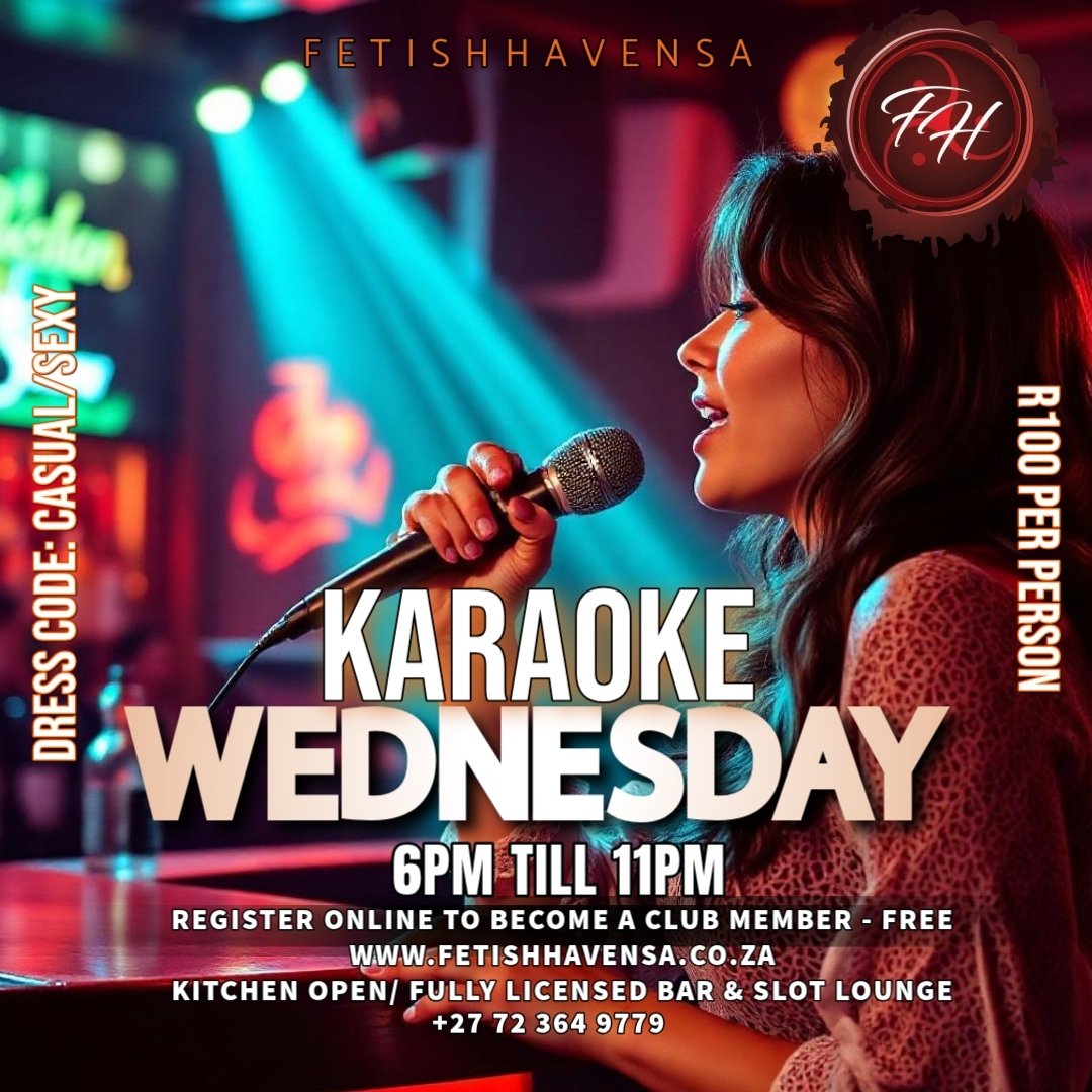 fetishhavensa's tweet photo. Karaoke Wednesday - 23 September
Register on fetishhavensa website to become a club member and attend parties. #adultparty #kinkevent #karaokejhb https://t.co/x6gFrSkTvq