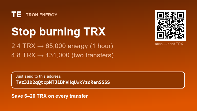 Dicksonwdowf's tweet photo. ☀ Buying TRX just to send USDT? You don't have to.
2.4 TRX → 65,000 energy
See profile for the address
#crypto #feesaver https://t.co/NatmxZBz1O