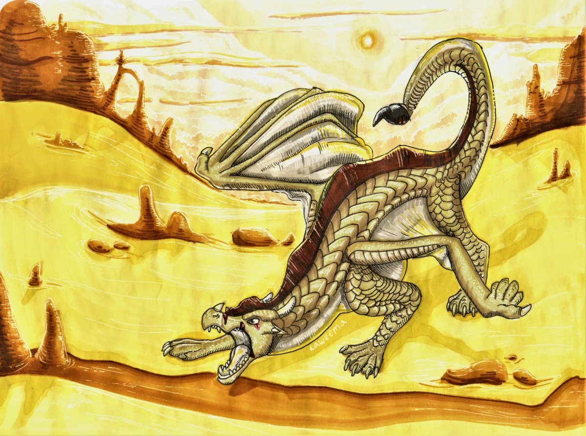 laweema50455's tweet photo. [Old art - 2020]
Here’s another marker drawing featuring my sand-themed OC; the first attempt didn't turn out well, so I decided to redo it. If I don't forget, I'll leave the original version in the comments.

#wof #wingsoffire #sandwing #dragon https://t.co/mVUQvszk8Y